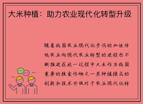 大米种植：助力农业现代化转型升级